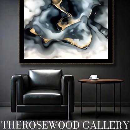 Abstract Contemporary Art To Print Smoke Art Grey Black Gold Beige Pouring Painting