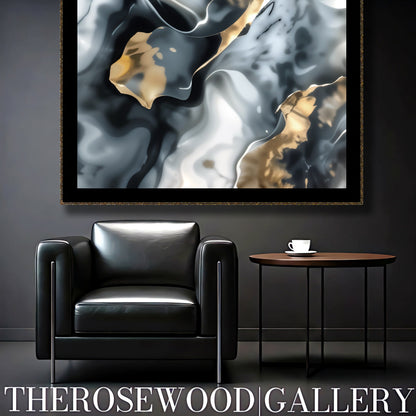 Abstract Digital Minimalism Art Smoke Art Grey Black Gold Beige Pouring Painting