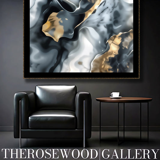 Abstract Digital Minimalism Art Smoke Art Grey Black Gold Beige Pouring Painting