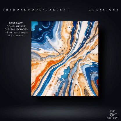 Abstract HD Digital ArtWall Orange Bleue Gold Pouring Painting Printable 