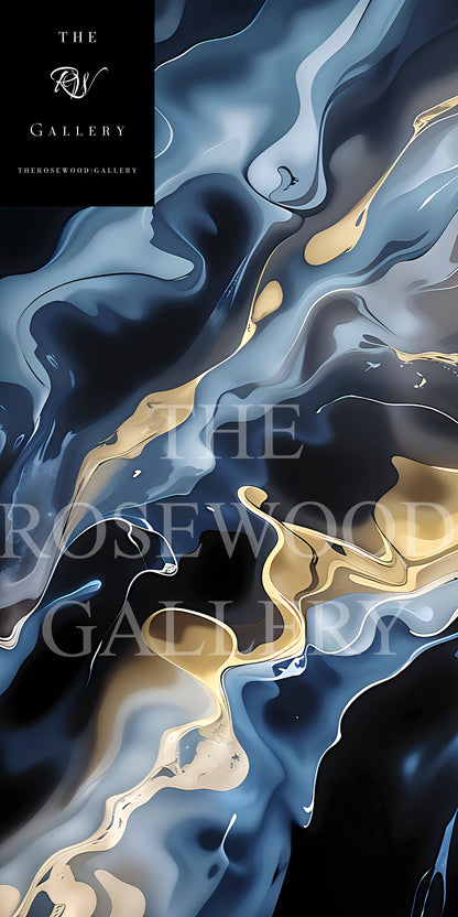 Navy Blue Waves Deep Gold Turquoise Blue Abstract Minimalist And Contemporary High-Definition Digital Artwork