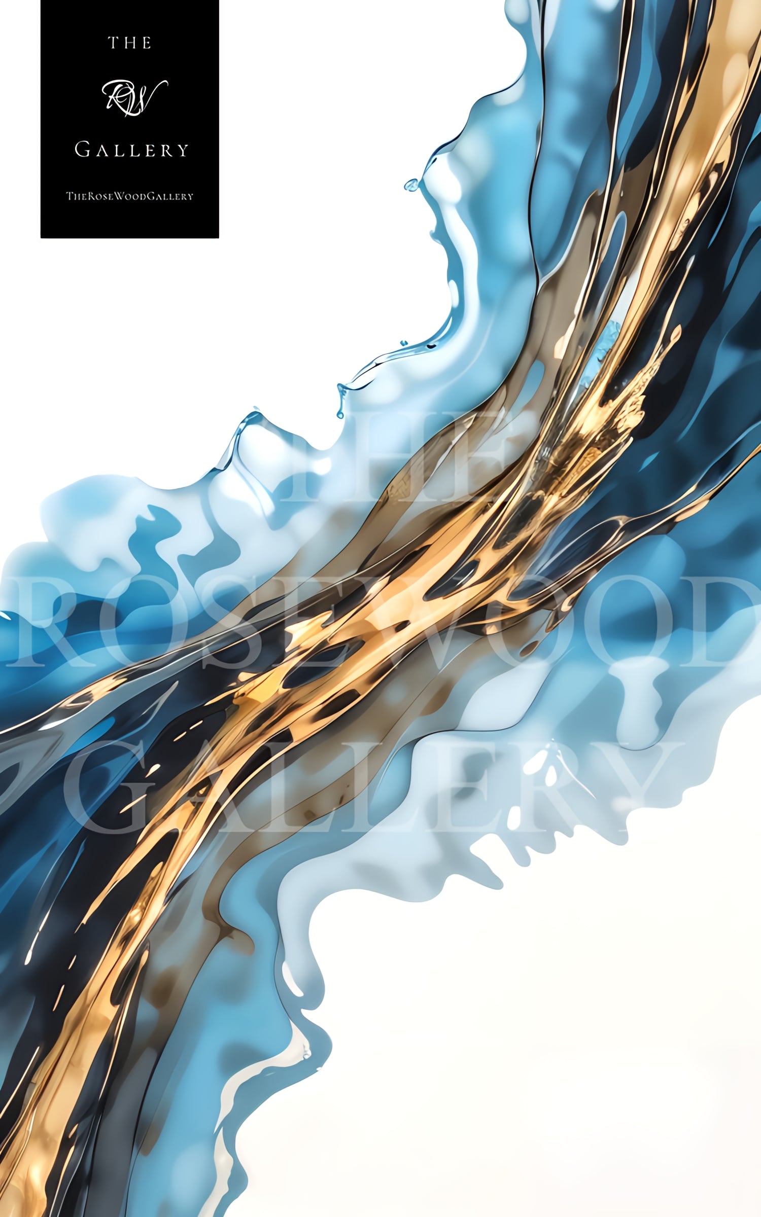 Abstract Modern Art Poster Gold Blue Marine Deep Blue White Aquarelle Watercolor Effect