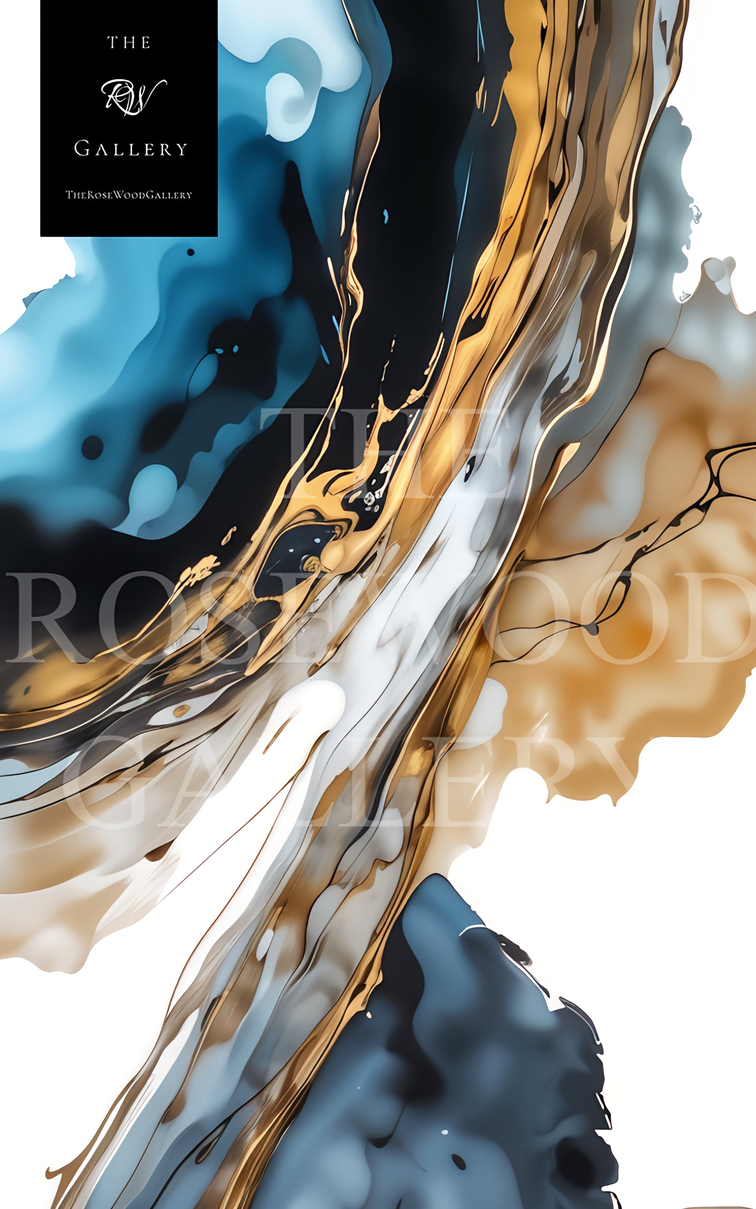 Abstract Modern Art Poster To Print Gold Blue Marine White Aquarelle Watercolor Effect
