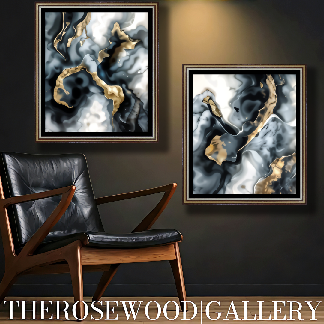 Abstract Digital Minimalism Art Smoke Art Grey Black Gold Beige Pouring Painting