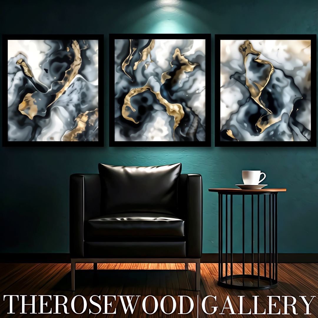 Abstract Contemporary Art To Print Smoke Art Grey Black Gold Beige Pouring Painting