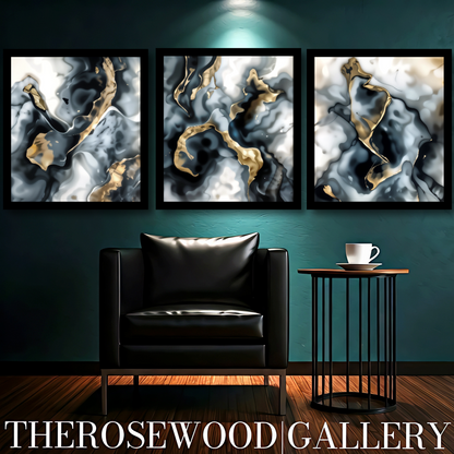 Abstract Contemporary Art To Print Smoke Art Grey Black Gold Beige Pouring Painting