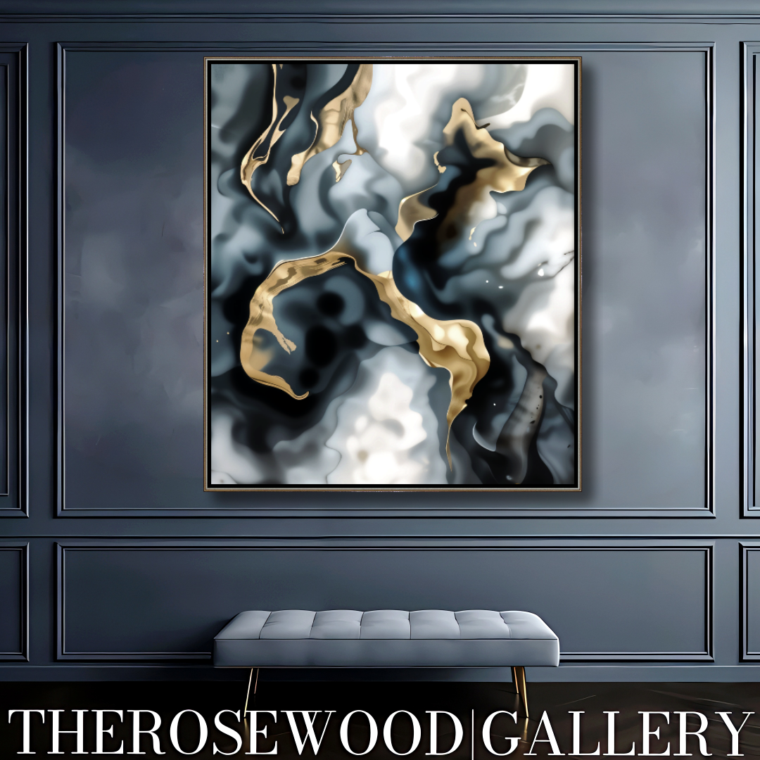 Downloadable Abstract Smoke Art Grey Black Gold Beige Pouring Painting