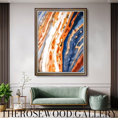 Abstract Artwork To Print Chromatic Orange Navi Bleue Golden Light Pouring Painting  Warm Tones 