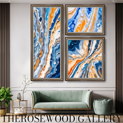 Abstract HD Digital ArtWall Orange Bleue Gold Pouring Painting Printable 