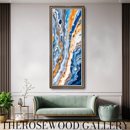 Abstract Blue Wave Art Orange Blue Gold Brun Pouring Painting Instant Download 