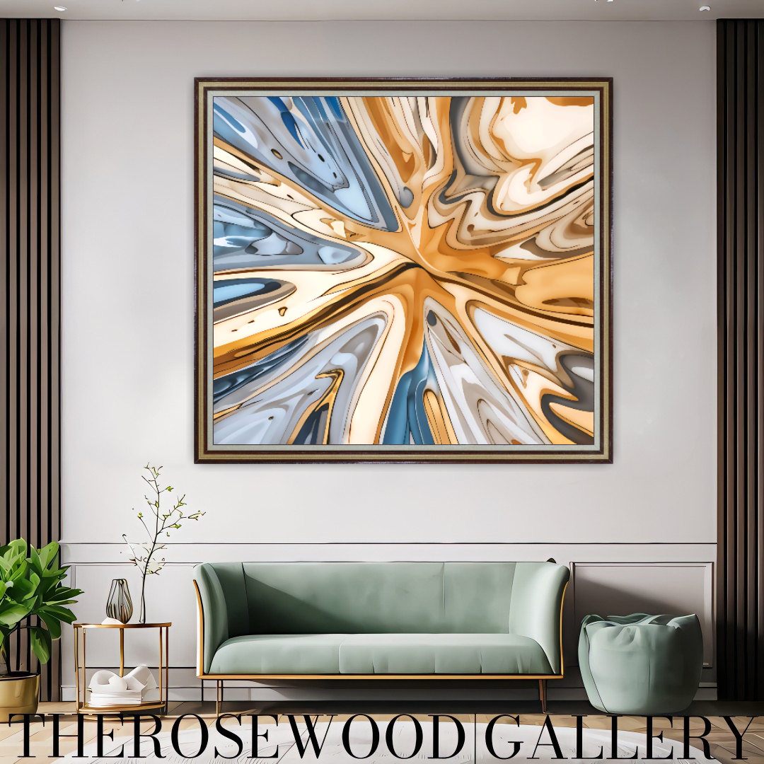 Printable Abstract Explosion Pale Blue Wave Art Brown Beige Blue Gold Brun Pouring Painting 