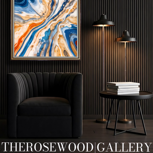 Abstract HD Digital ArtWall Orange Bleue Gold Pouring Painting Printable 
