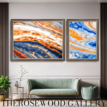 Abstract Artwork To Print Chromatic Orange Navi Bleue Golden Light Pouring Painting  Warm Tones 