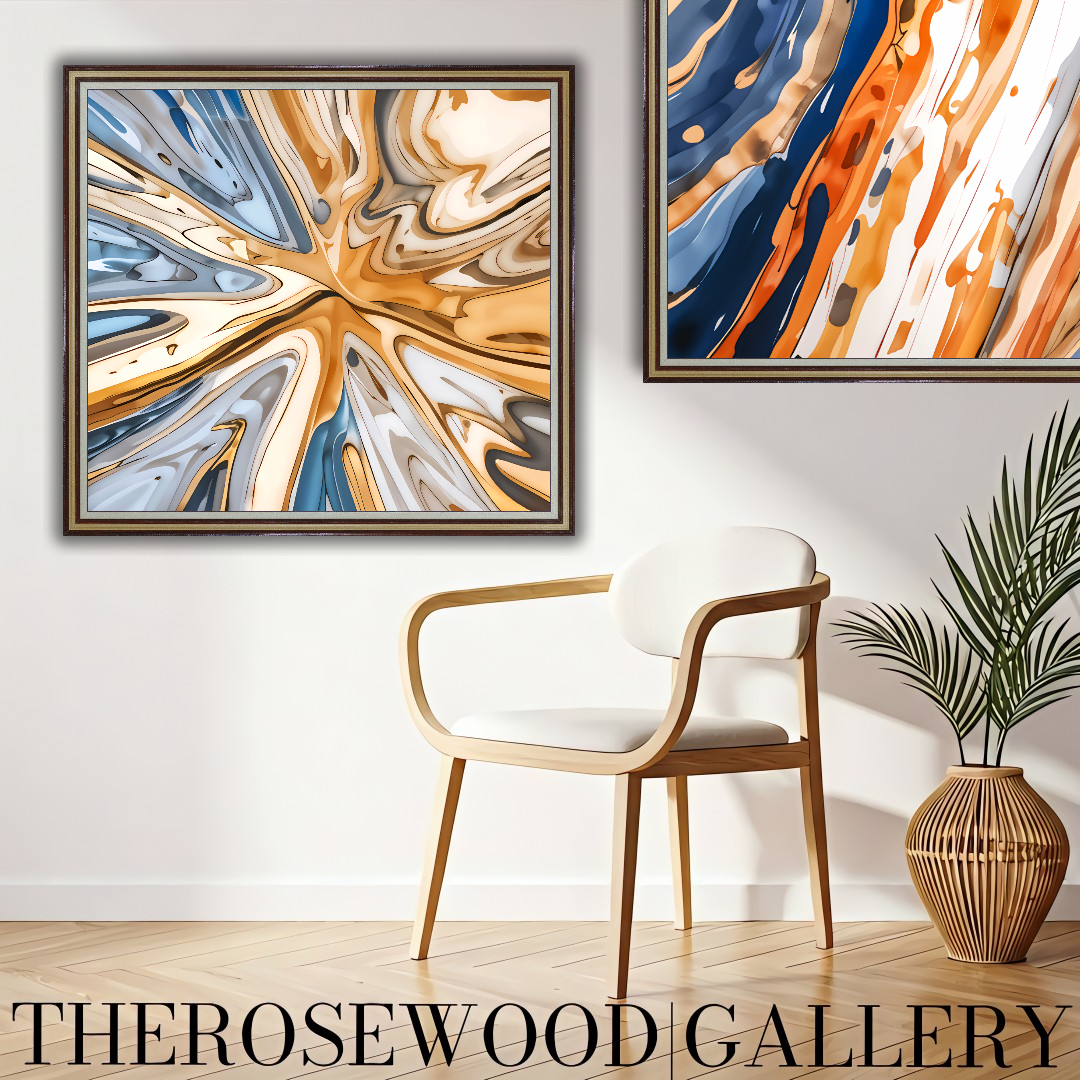 Printable Abstract Explosion Pale Blue Wave Art Brown Beige Blue Gold Brun Pouring Painting 