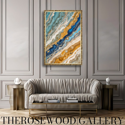 Digital Abstract Painting Art Modern Green Azur Gold Beige Pouring Painting