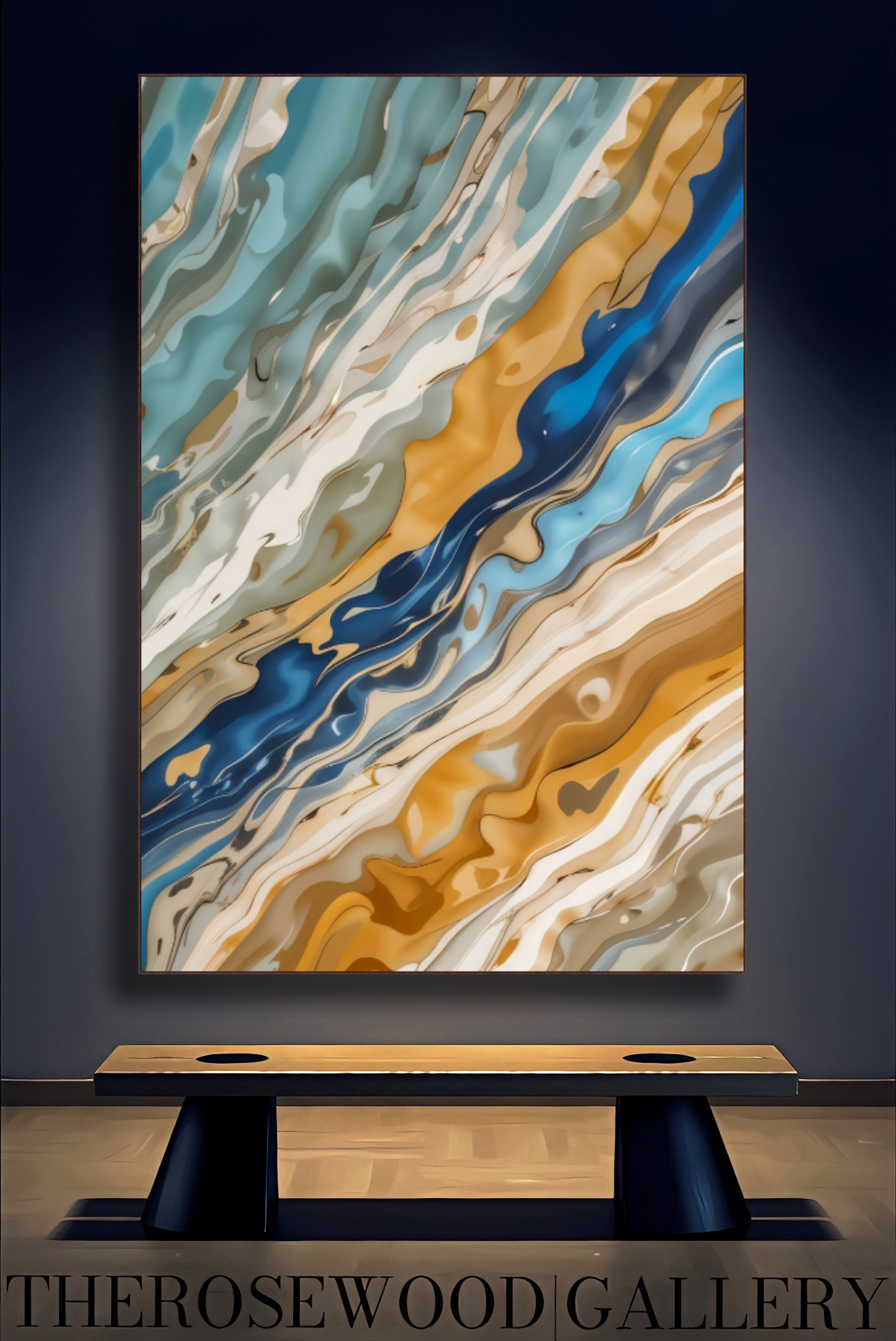 Digital Abstract Painting Art Modern Green Azur Gold Beige Pouring Painting