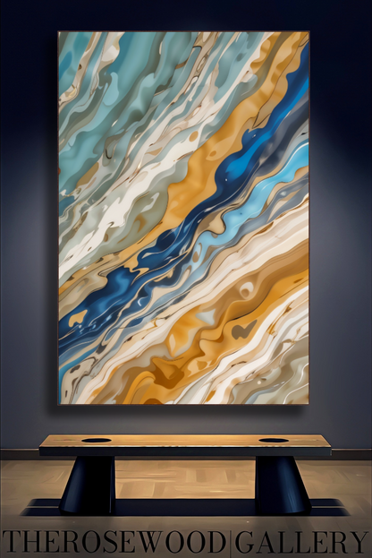 Digital Abstract Painting Art Modern Green Azur Gold Beige Pouring Painting
