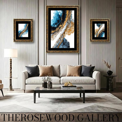 Abstract Modern Art Poster To Print Gold Blue Marine White Aquarelle Watercolor Effect