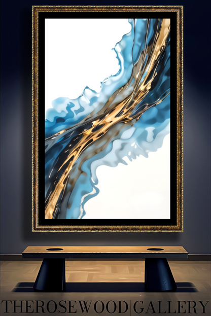 Abstract Modern Art Poster Gold Blue Marine Deep Blue White Aquarelle Watercolor Effect