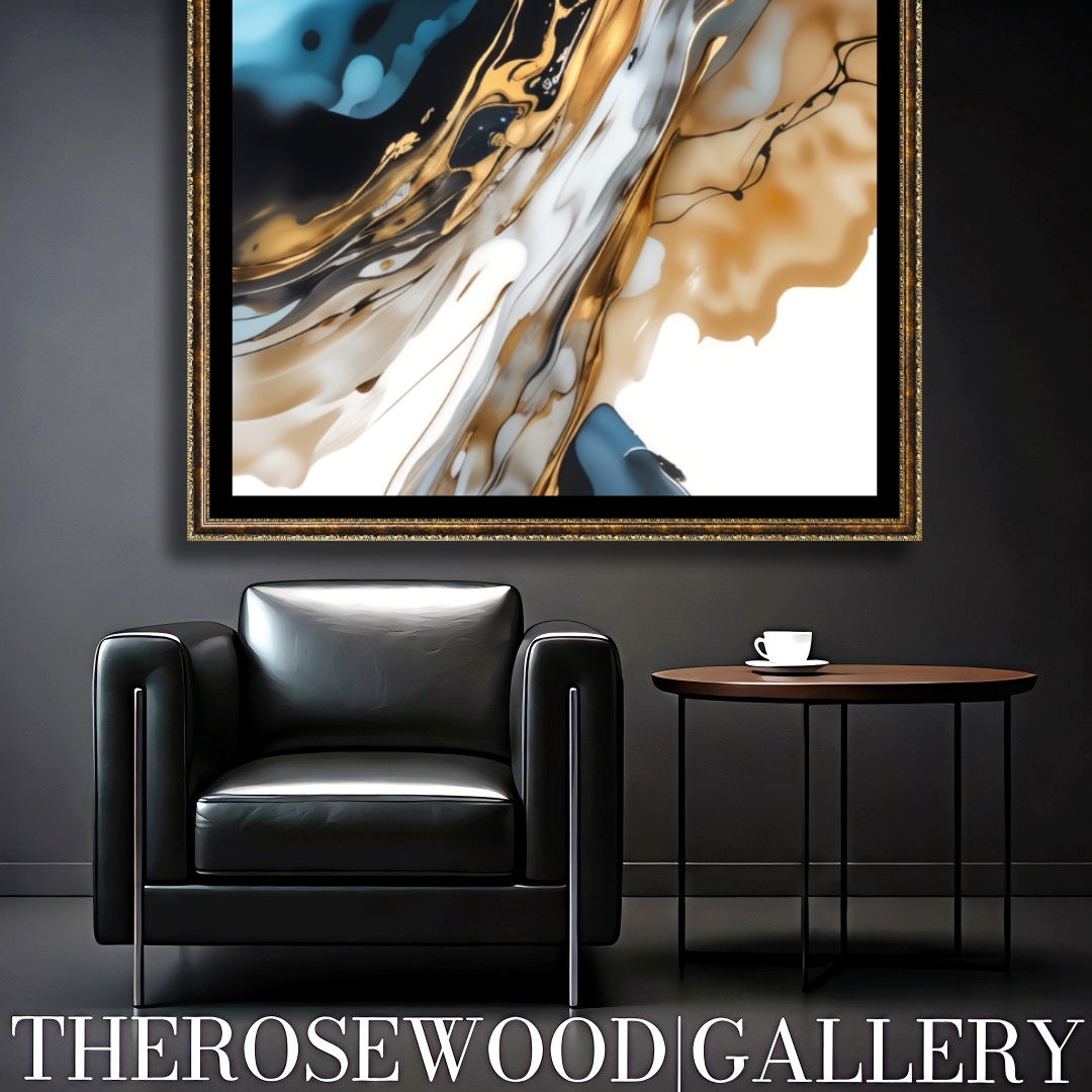Abstract Modern Art Poster To Print Gold Blue Marine White Aquarelle Watercolor Effect