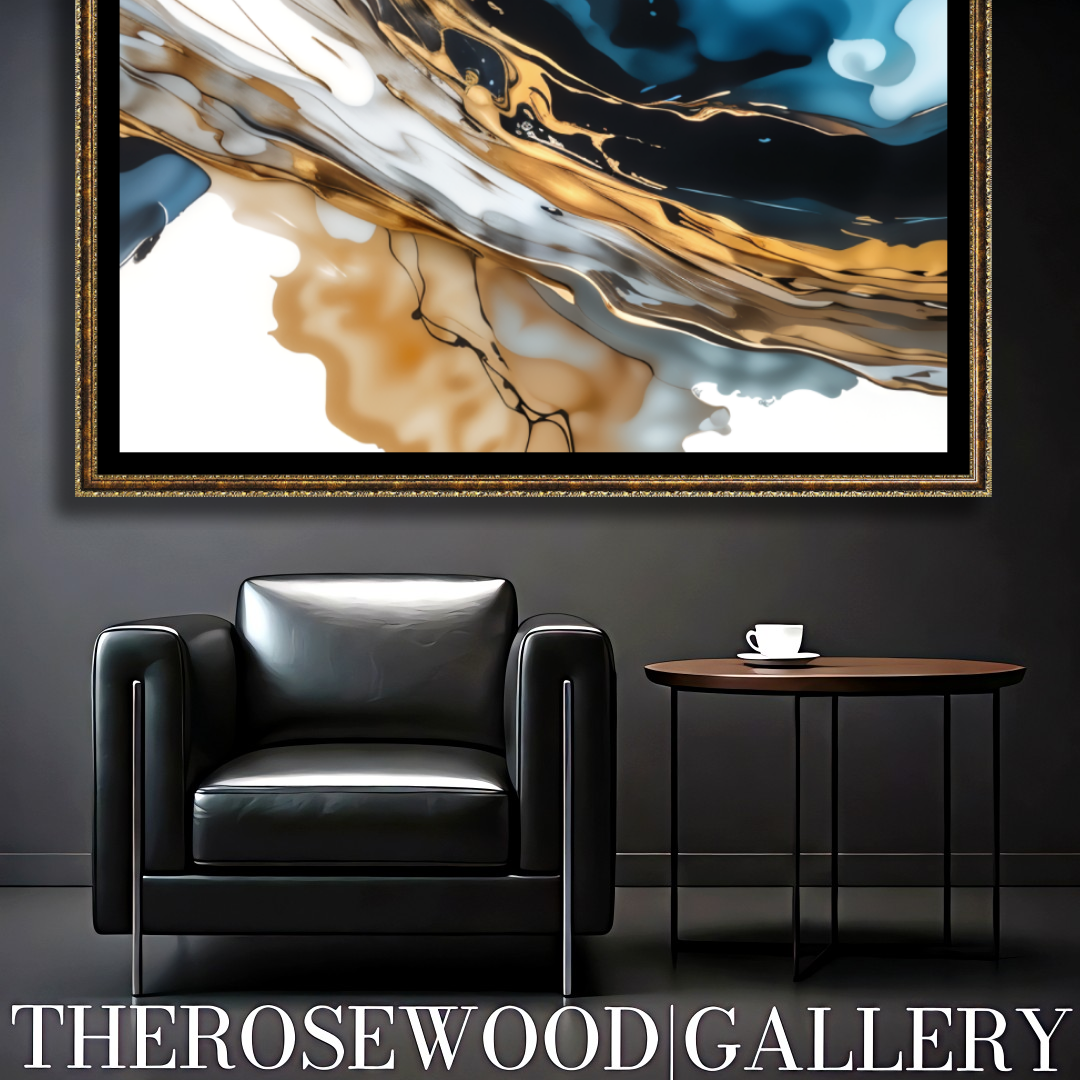 Abstract Modern Art Poster To Print Gold Blue Marine White Aquarelle Watercolor Effect