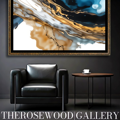 Abstract Modern Art Poster To Print Gold Blue Marine White Aquarelle Watercolor Effect