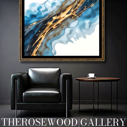 Abstract Modern Art Poster Gold Blue Marine Deep Blue White Aquarelle Watercolor Effect