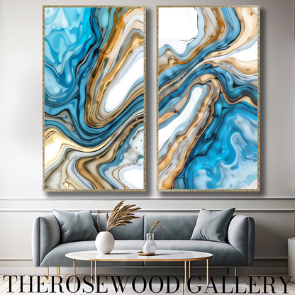 Abstract Art Soft Blue Azur Light Turquoise Classical Artwork Digital Zen Pouring Painting Waving Artwork