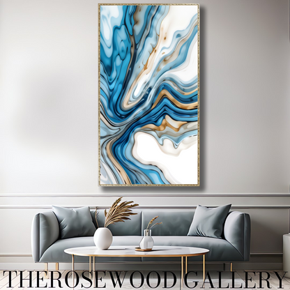 Abstract Digital Art Soft Blue Azur Light Turquoise Classical Artwork Zen Pouring Painting Waving