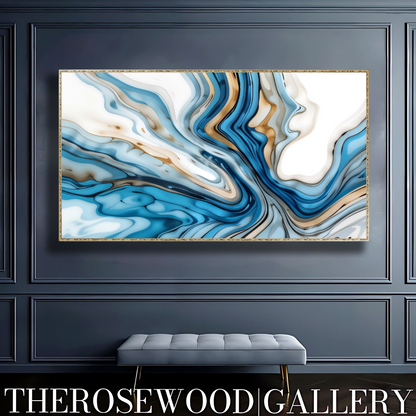 Abstract Digital Art Soft Blue Azur Light Turquoise Classical Artwork Zen Pouring Painting Waving