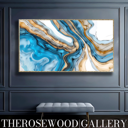 Abstract Art Soft Blue Azur Light Turquoise Classical  Artwork Pouring Painting Wave