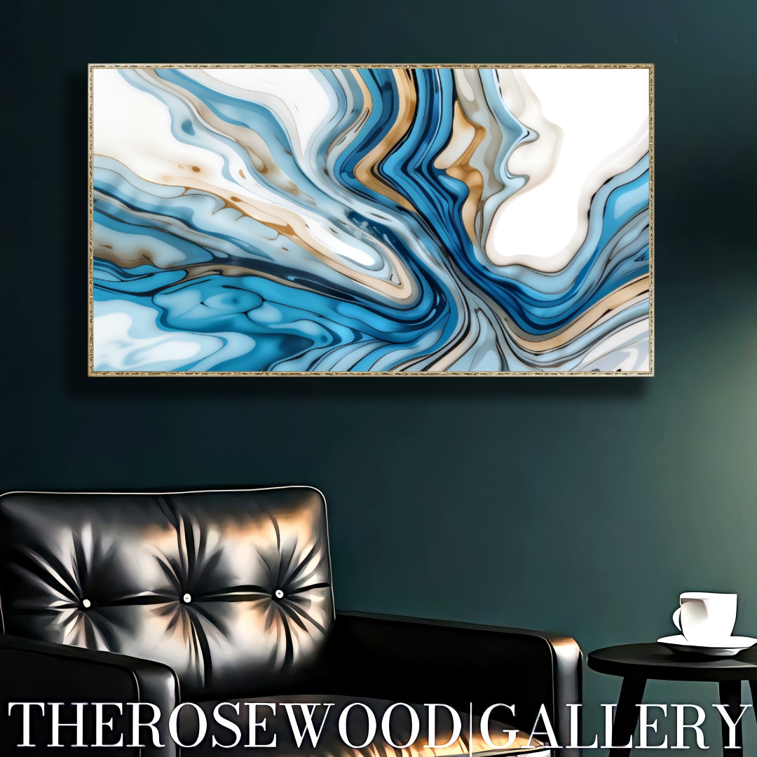 Abstract Digital Art Soft Blue Azur Light Turquoise Classical Artwork Zen Pouring Painting Waving