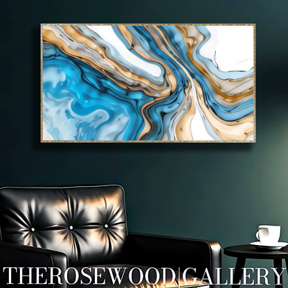 Abstract Art Soft Blue Azur Light Turquoise Classical  Artwork Pouring Painting Wave