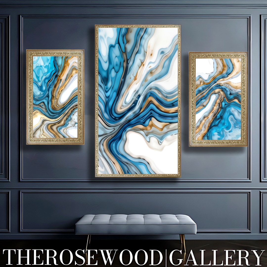 Abstract Digital Art Soft Blue Azur Light Turquoise Classical Artwork Zen Pouring Painting Waving