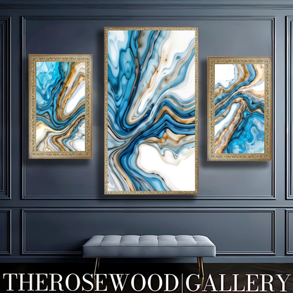 Abstract Digital Art Soft Blue Azur Light Turquoise Classical Artwork Zen Pouring Painting Waving