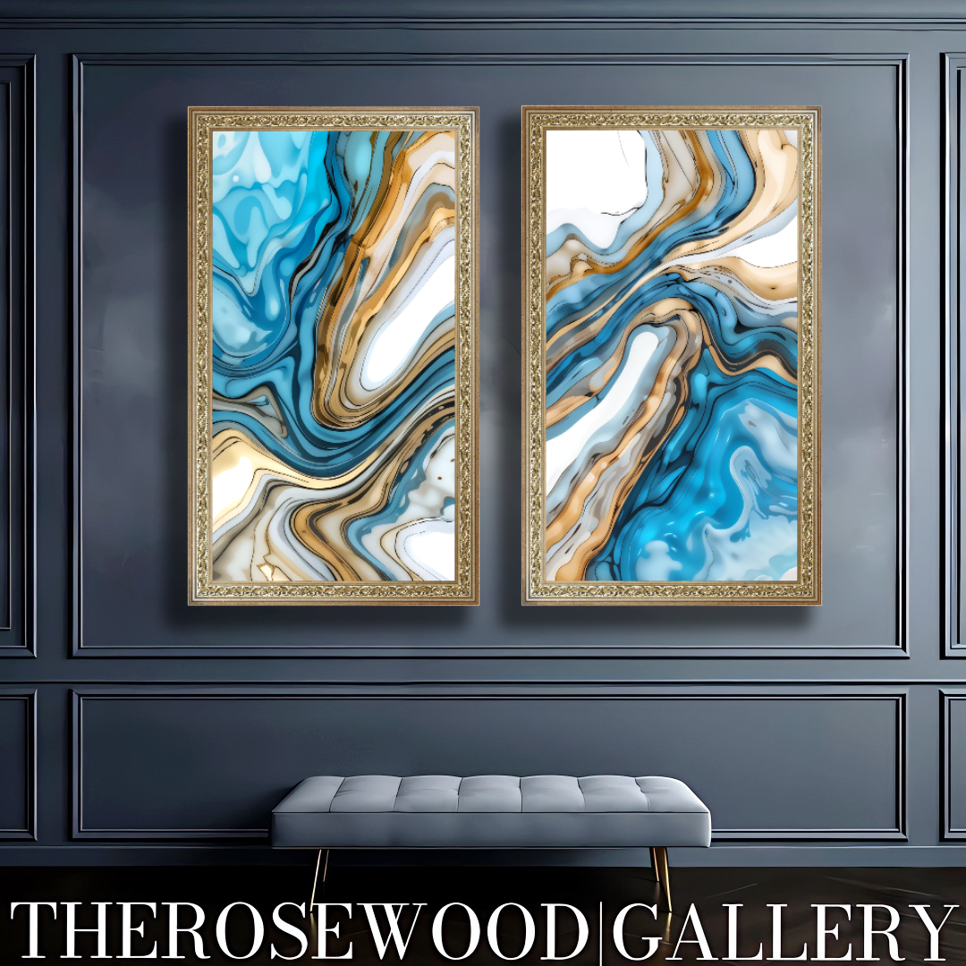 Abstract Art Soft Blue Azur Light Turquoise Classical Artwork Digital Zen Pouring Painting Waving Artwork