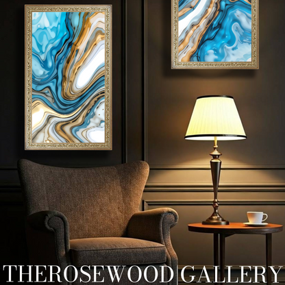 Abstract Art Soft Blue Azur Light Turquoise Classical Artwork Digital Zen Pouring Painting Waving Artwork