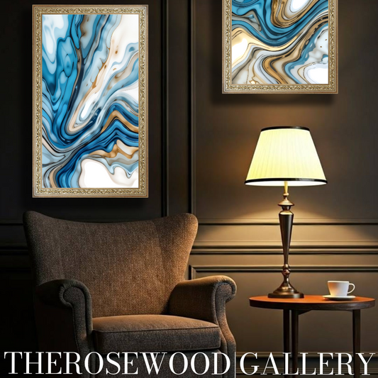 Abstract Digital Art Soft Blue Azur Light Turquoise Classical Artwork Zen Pouring Painting Waving