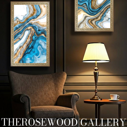 Abstract Art Soft Blue Azur Light Turquoise Classical  Artwork Pouring Painting Wave