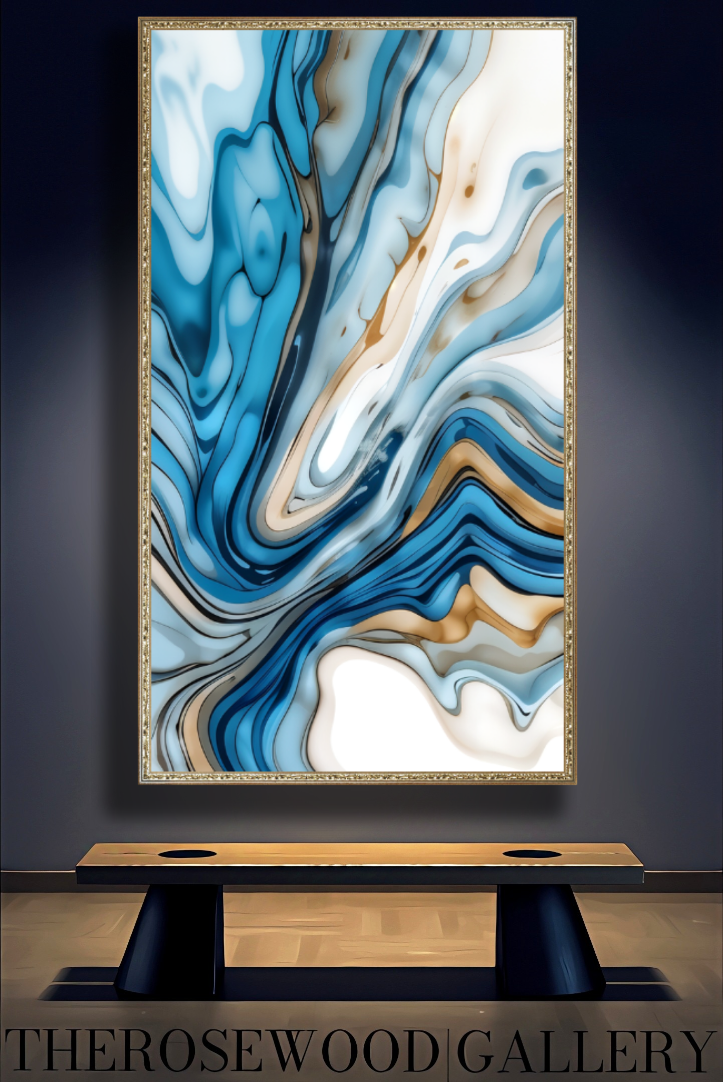 Abstract Digital Art Soft Blue Azur Light Turquoise Classical Artwork Zen Pouring Painting Waving