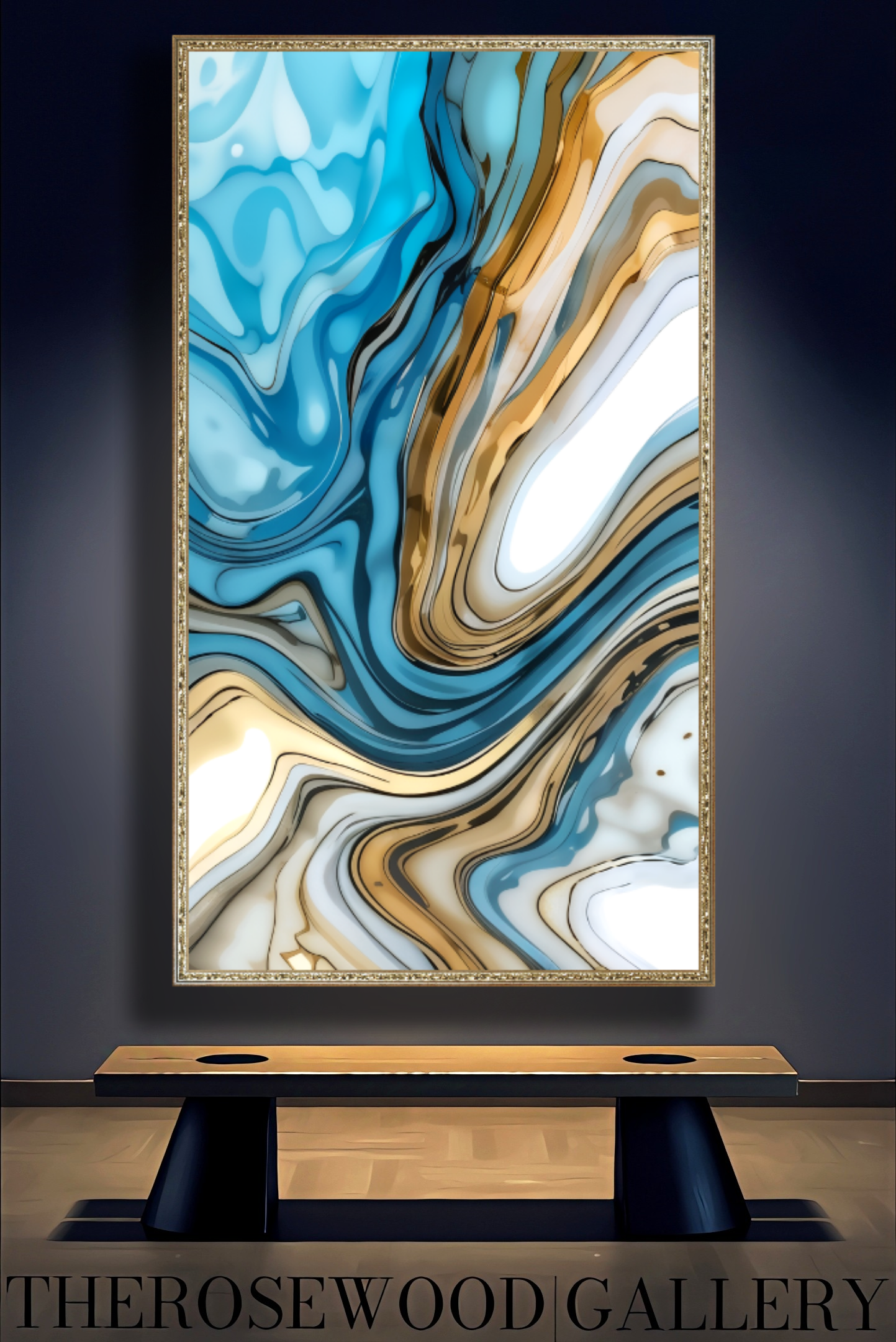 Abstract Art Soft Blue Azur Light Turquoise Classical Artwork Digital Zen Pouring Painting Waving Artwork