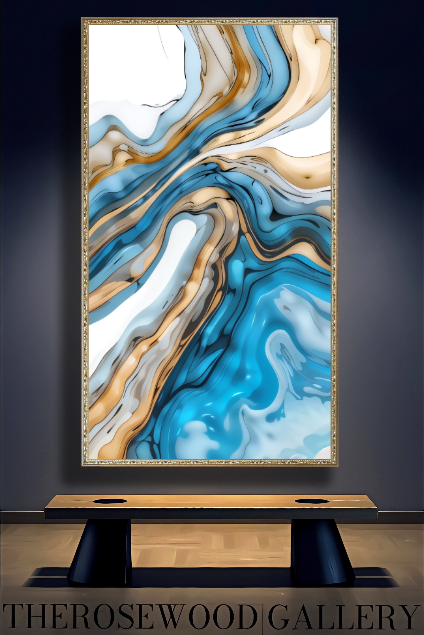 Abstract Art Soft Blue Azur Light Turquoise Classical  Artwork Pouring Painting Wave