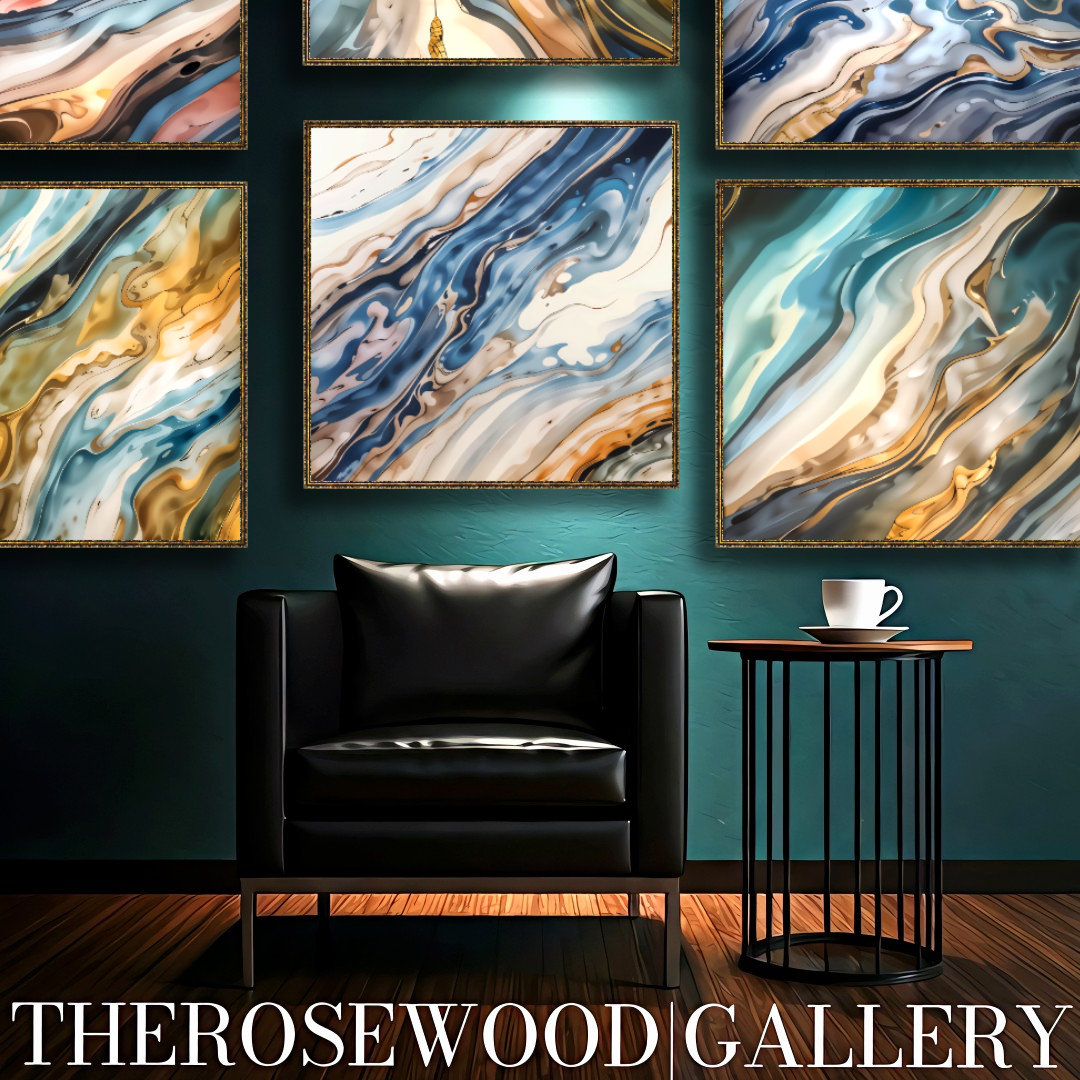 Abstract Contemporary Art Soft Blue Beige Light Turquoise Golden Azur Pouring Painting Wave