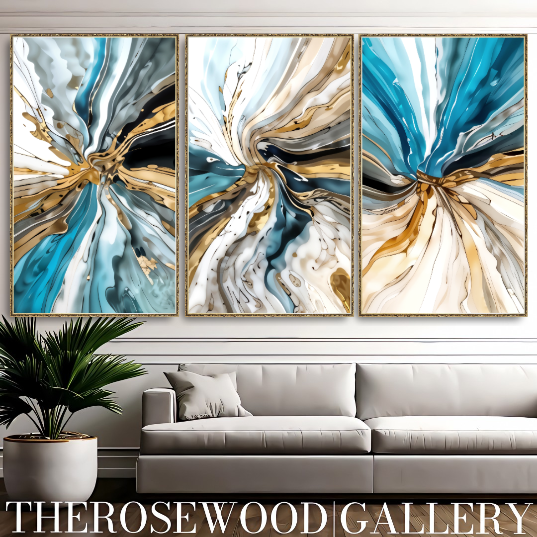 Soft And Elegant Shades Of Turquoise Blue Cream White Gold Painting Digital Abstract Art Contemporary