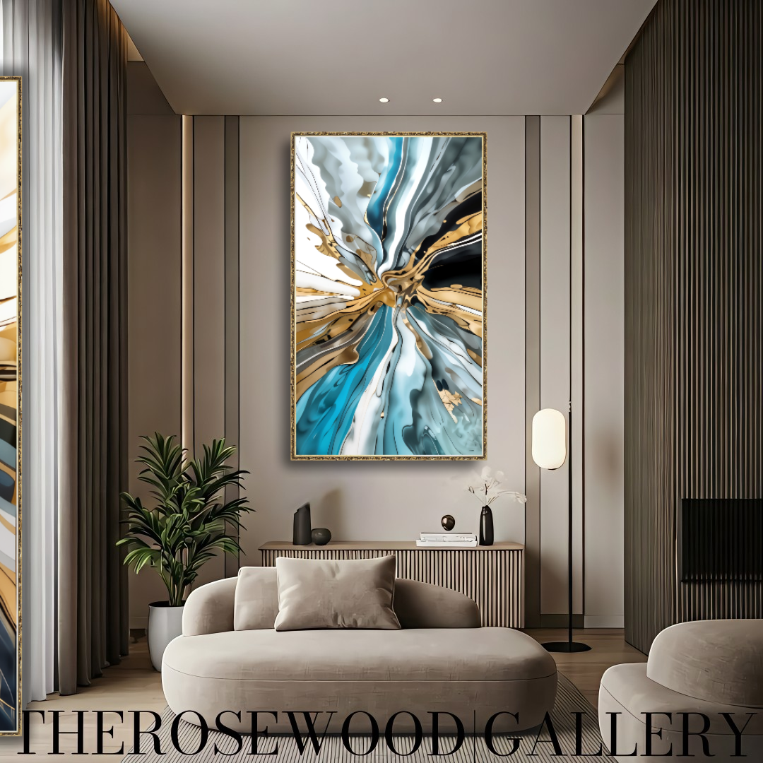 Soft And Elegant Shades Of Turquoise Blue Cream White Gold Painting Digital Abstract Art Contemporary