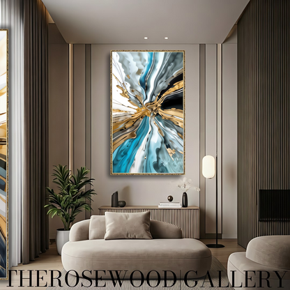 Soft And Elegant Shades Of Turquoise Blue Cream White Gold Painting Digital Abstract Art Contemporary