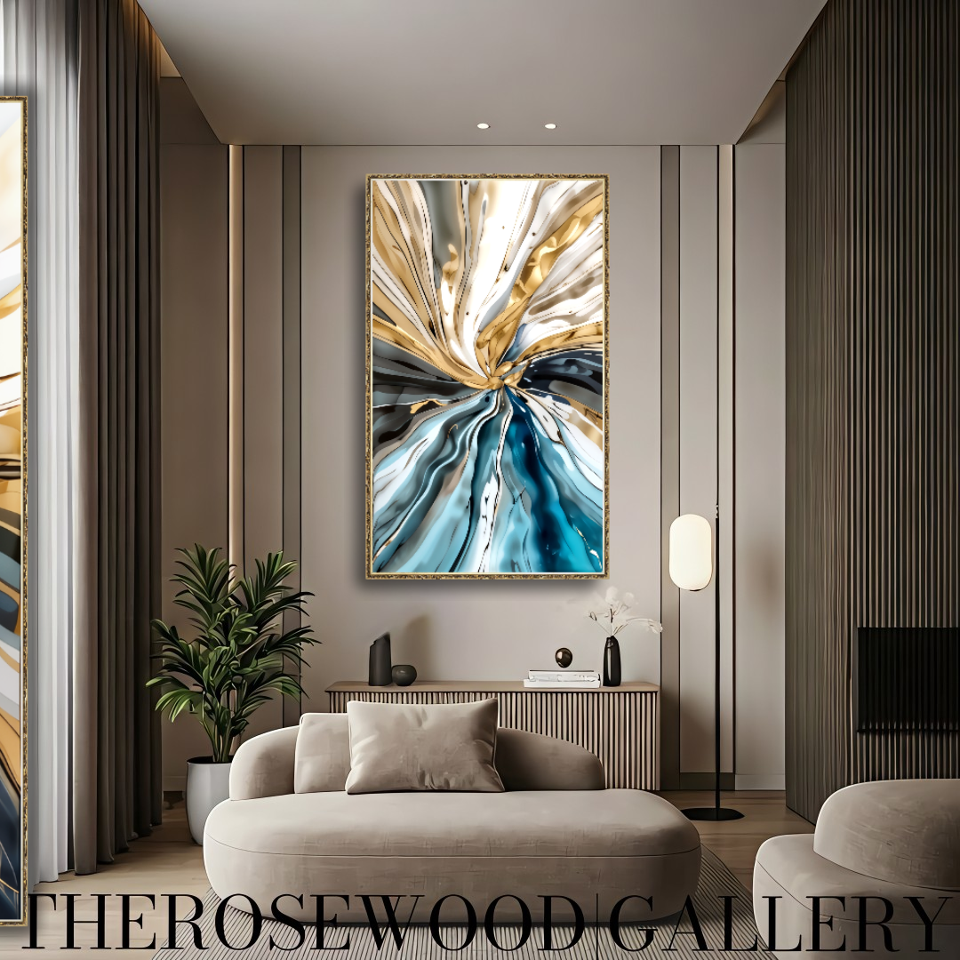 Elegant Navy Blue Shades Cream White Gray Painting Digital Abstract Art Contemporary