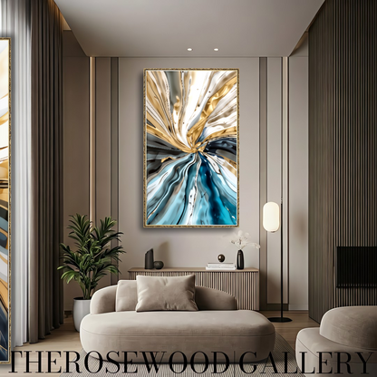 Elegant Navy Blue Shades Cream White Gray Painting Digital Abstract Art Contemporary