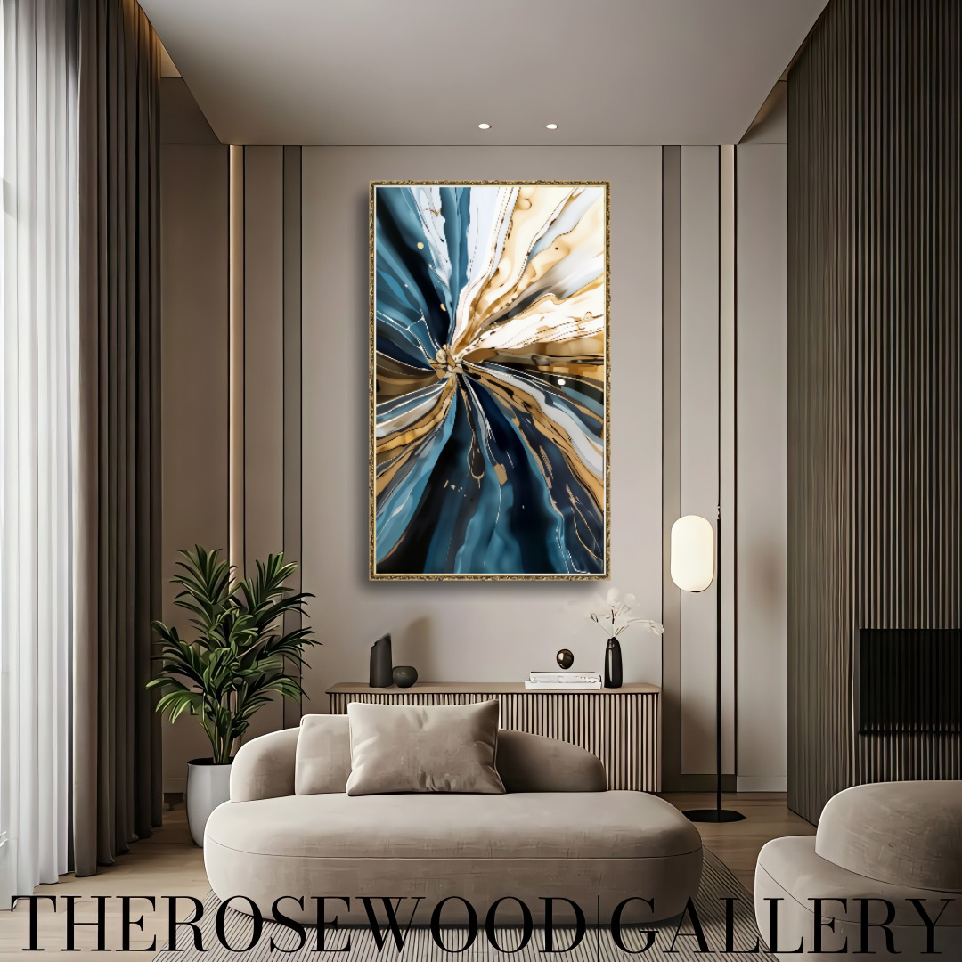 Pouring Painting Digital Abstract Art    Contemporary Deep Blue Light Beige Gray Whirlwind