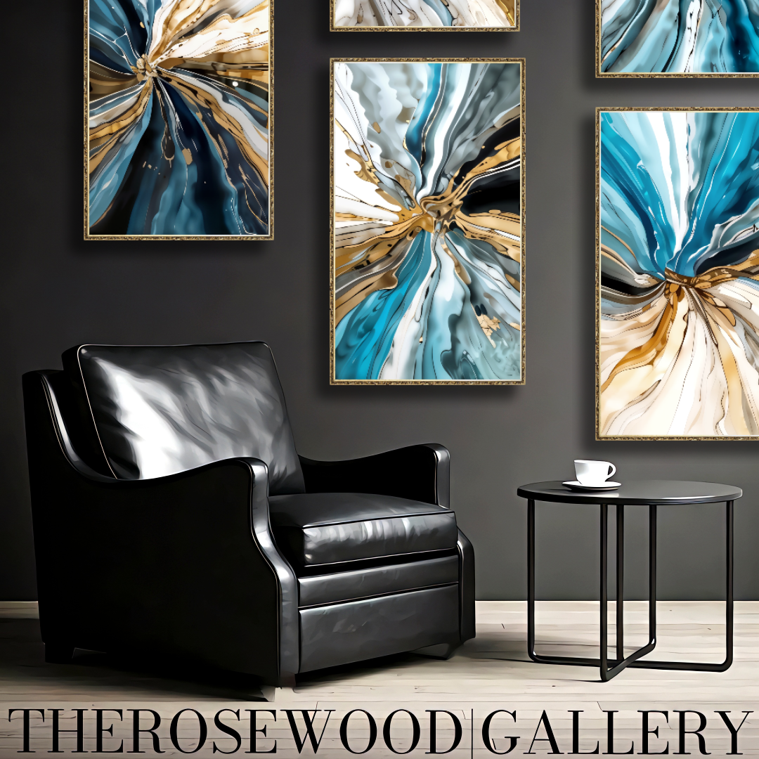 Soft And Elegant Shades Of Turquoise Blue Cream White Gold Painting Digital Abstract Art Contemporary
